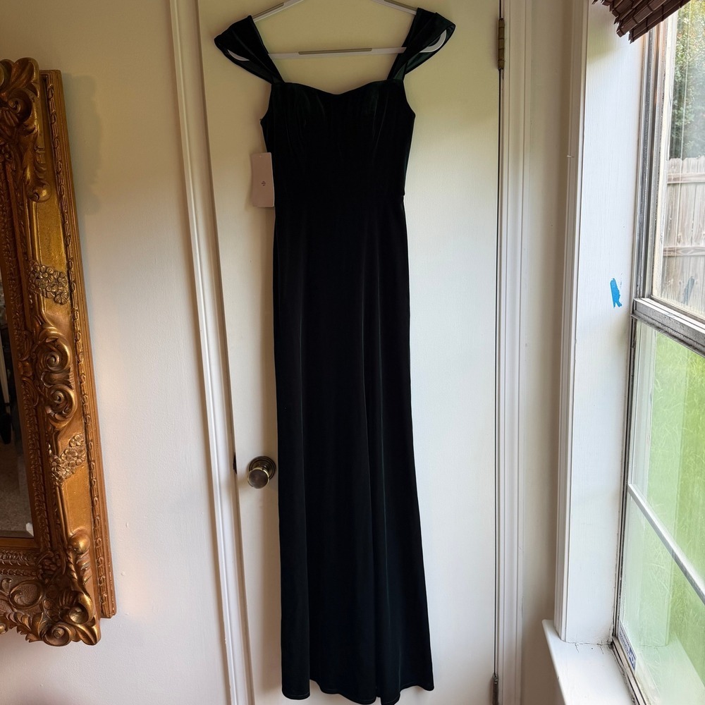 Jenny Yoo Logan Emerald Green Velvet Cap Sleeve Maxi Gown Dress Size 0 NWT